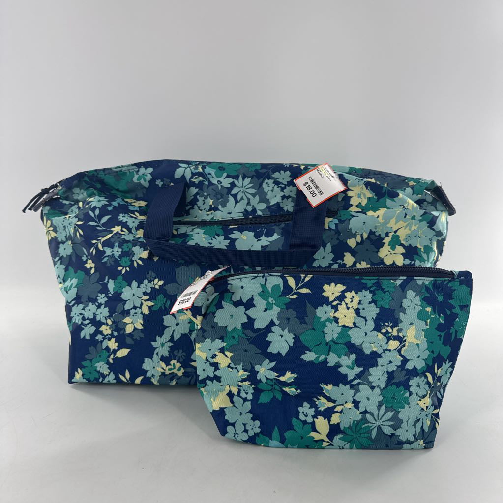 2pc flo print overnight bag w/cosmetic bag