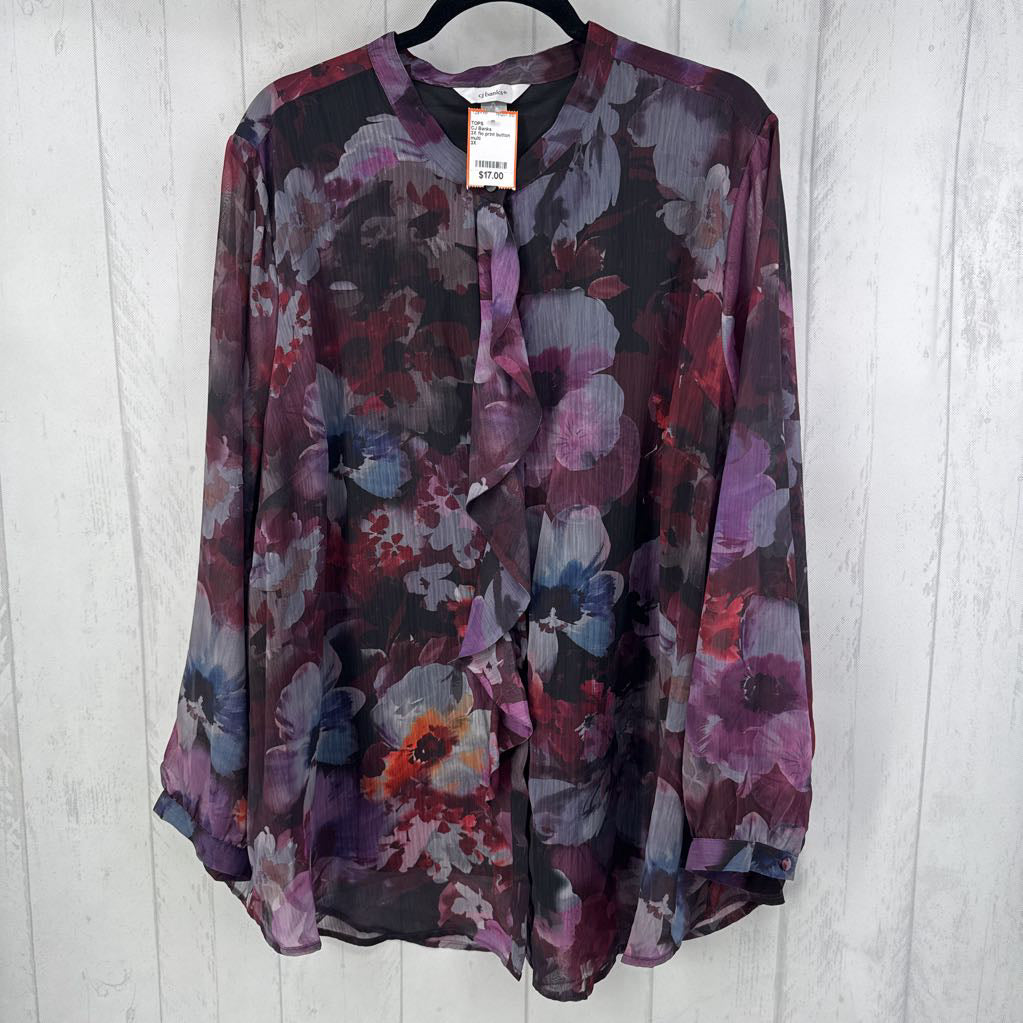 3X flo print button down l/s top