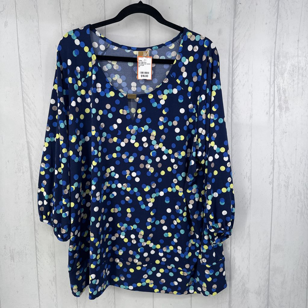 3X polka dot notch neck 3/4 slv top