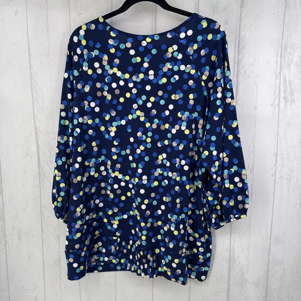 3X polka dot notch neck 3/4 slv top