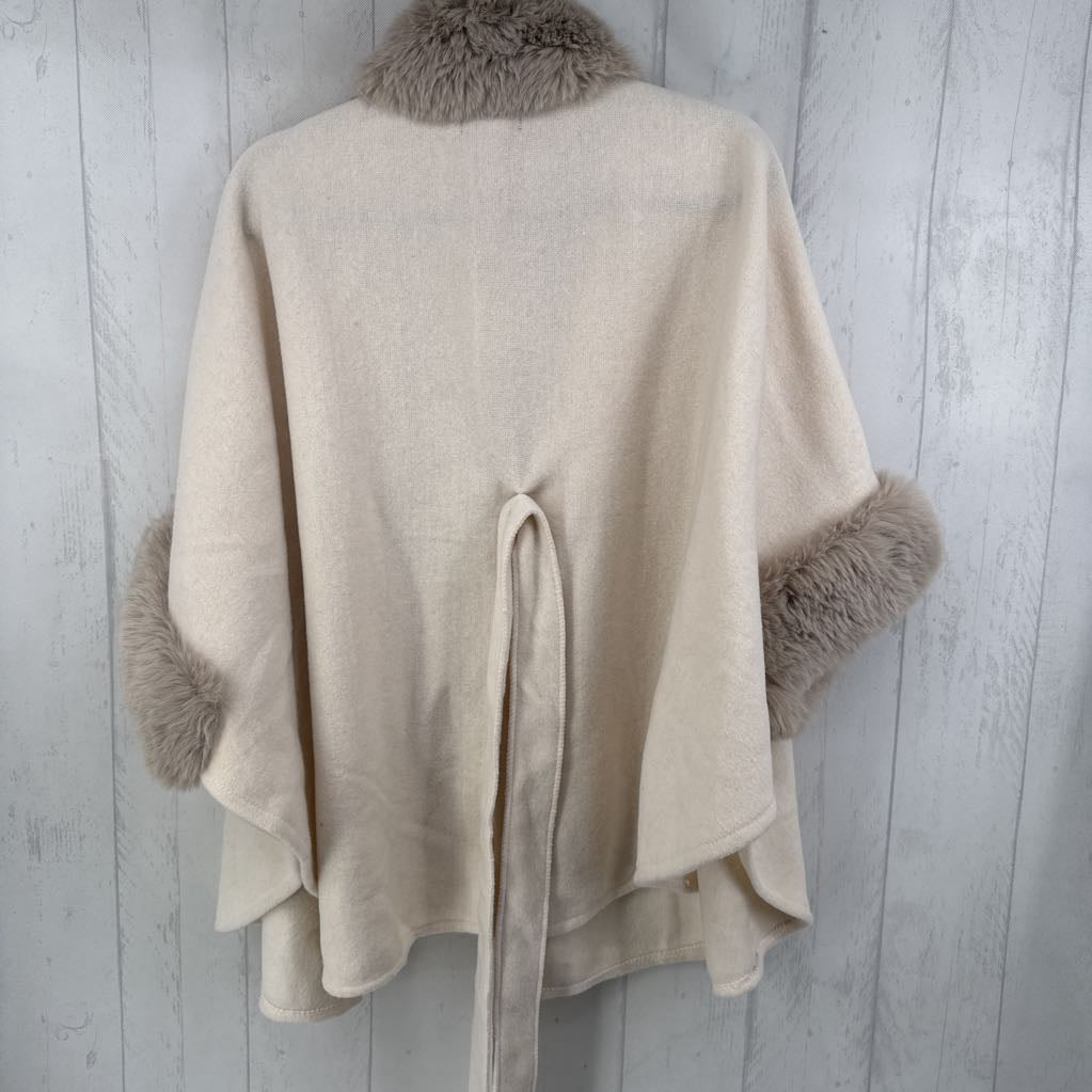 O/S faux fur belted poncho
