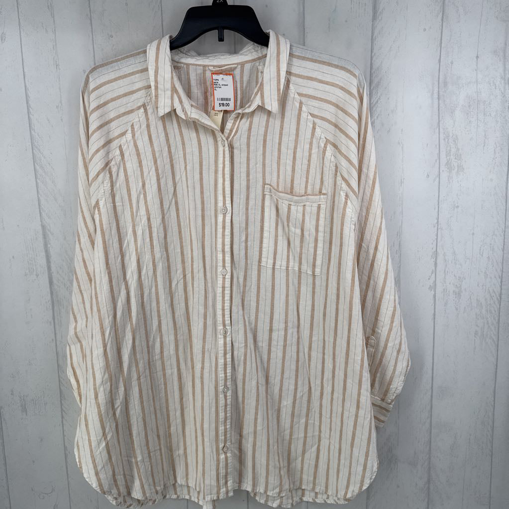 R55 XL striped button down l/s top