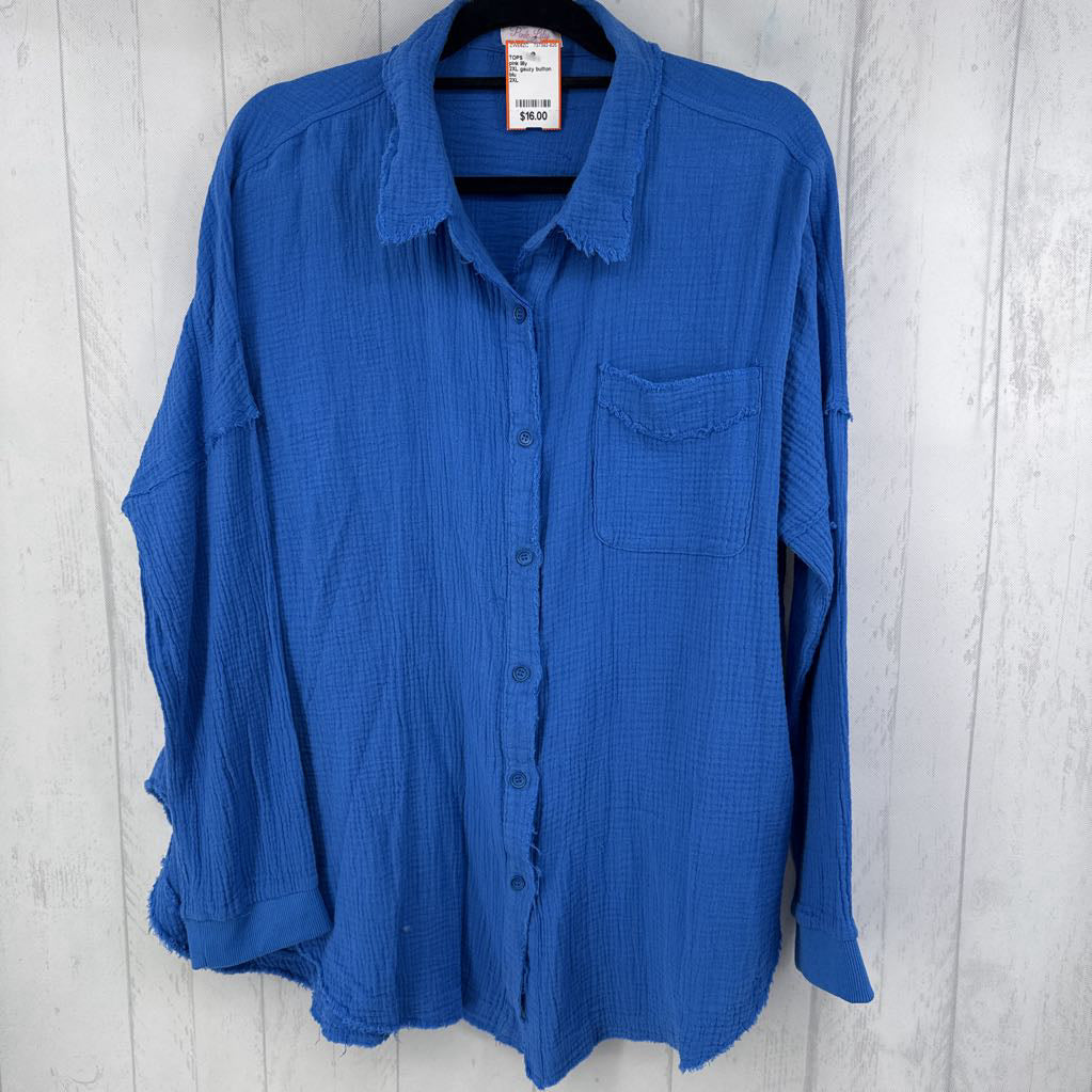 2XL gauzy button down l/s top