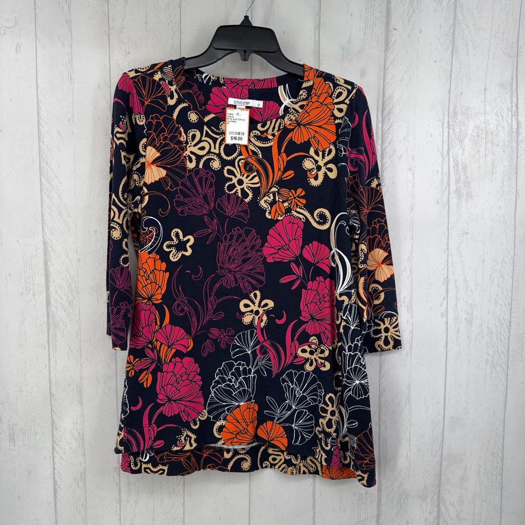 M flo print 3/4 slv top
