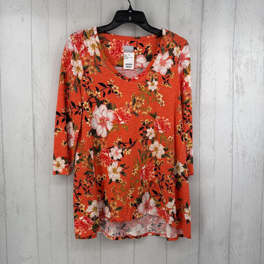 M flo print v-neck 3/4 slv top
