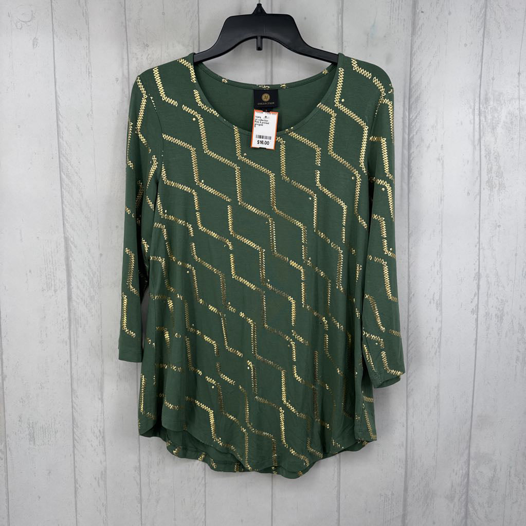 R34 S printed scoop neck 3/4 slv top