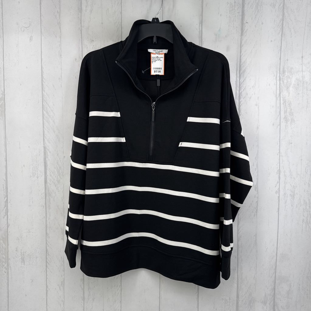 1X striped 1/2 zip-down l/s pullover