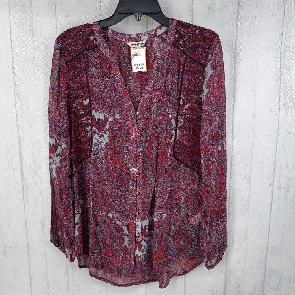 S paisley print button down l/s top