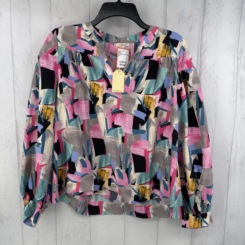 S printed v-neck l/s top