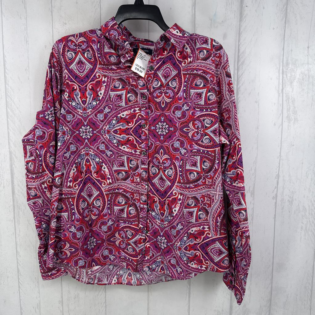 14 paisley print button down l/s top