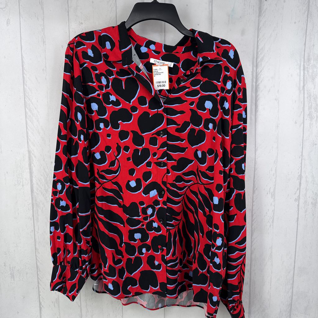 12 animal print button down l/s top