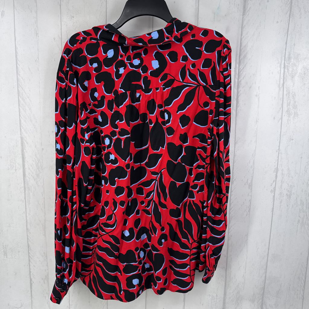12 animal print button down l/s top