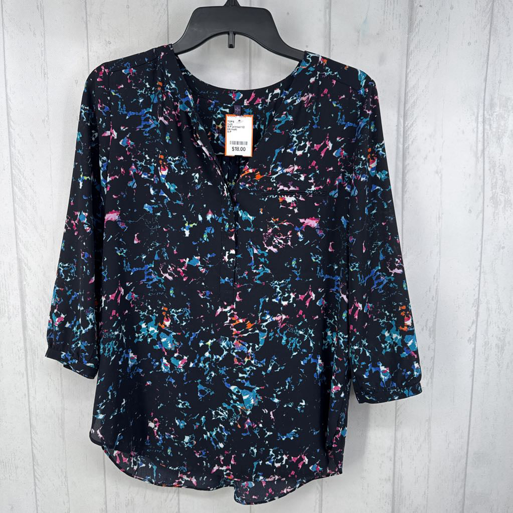 S-P printed 1/2 button down l/s top