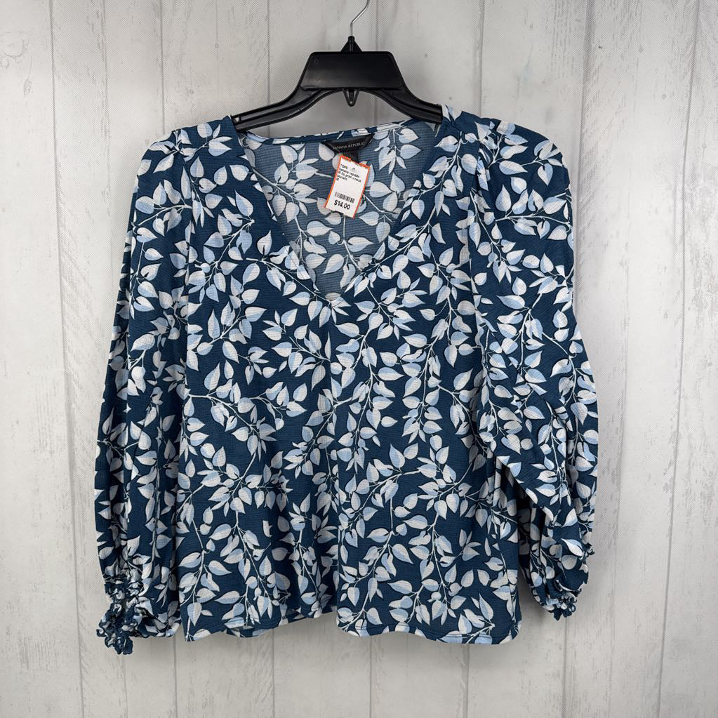 M flo print v-neck 3/4 slv top