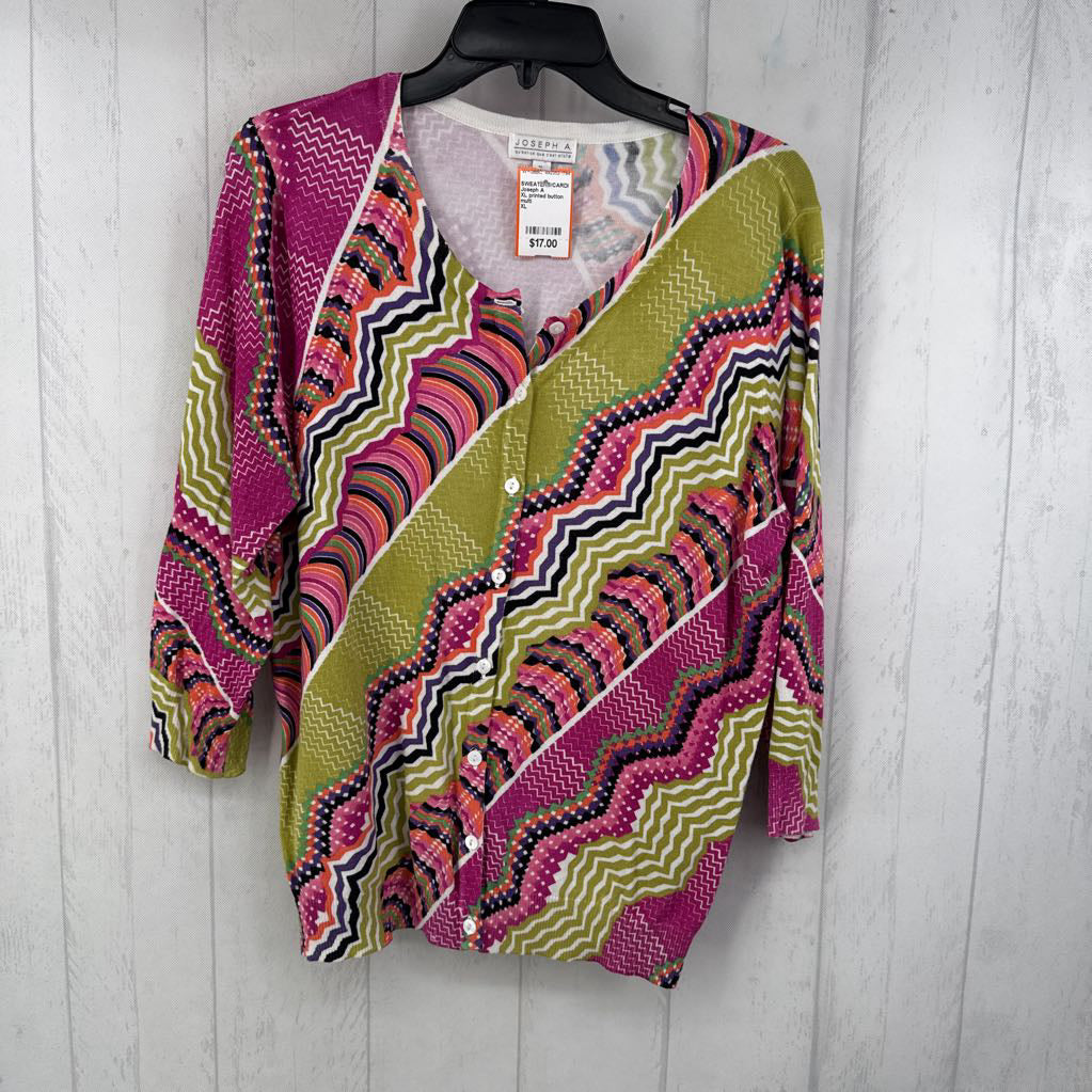 XL printed button down 3/4 slv cardi