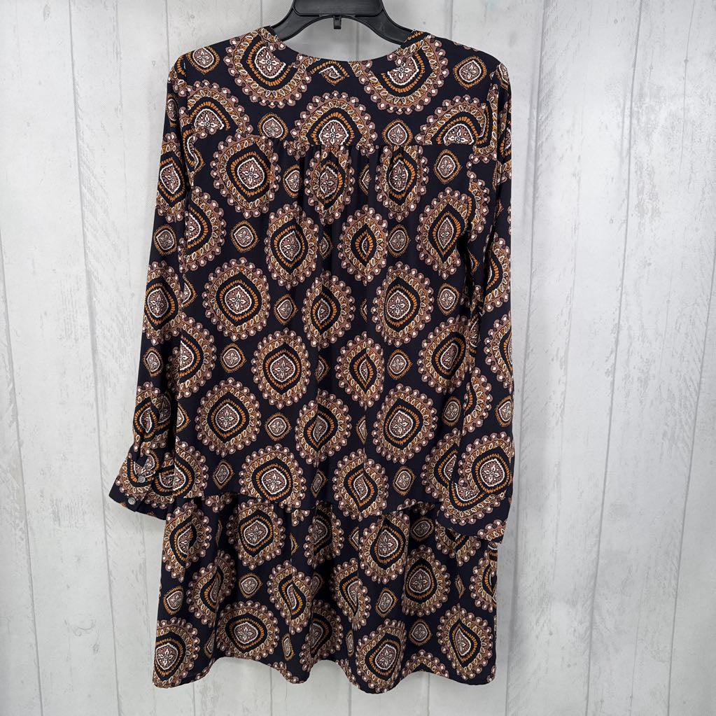 S printed quarter button down l/s dress