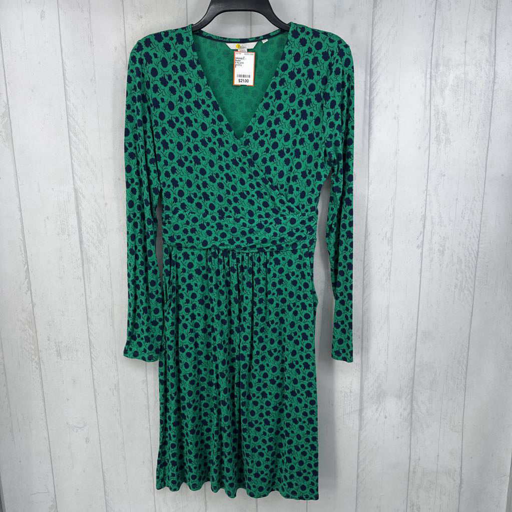 6 flo print crossover l/s dress