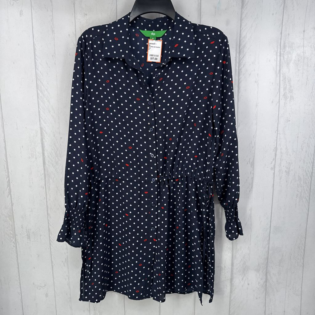 M polka-dot button down l/s dress