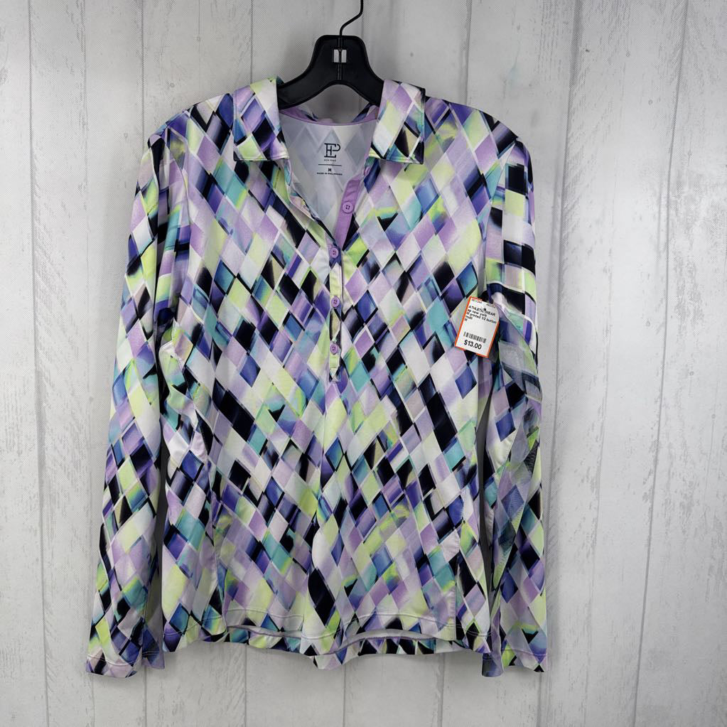 M printed 1/2 button down l/s top