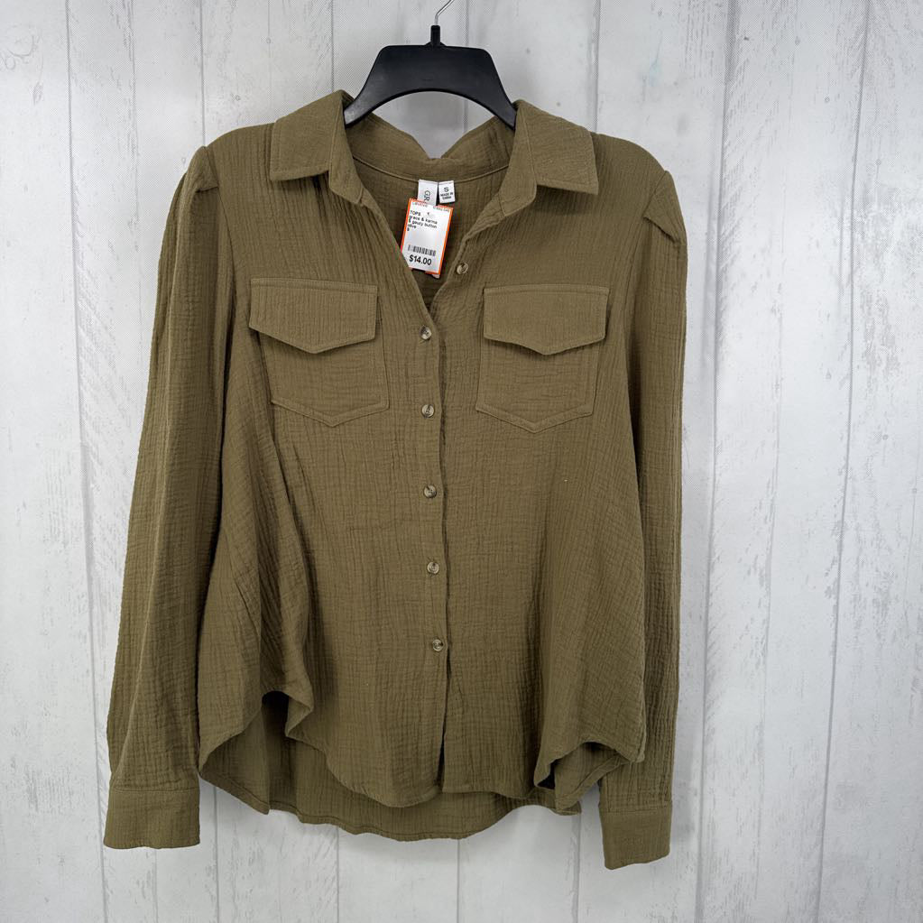 S gauzy button down l/s top
