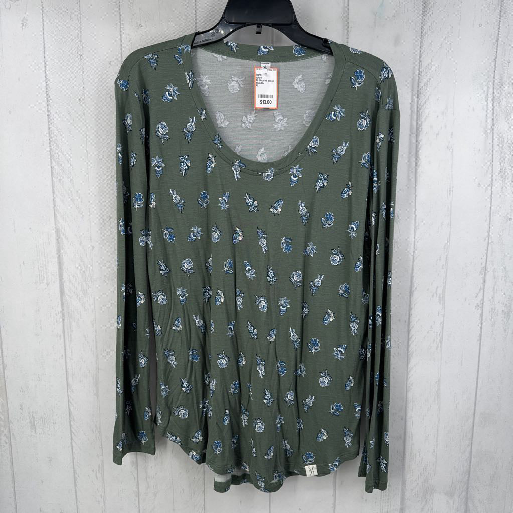 XL flo print scoop neck l/s tee