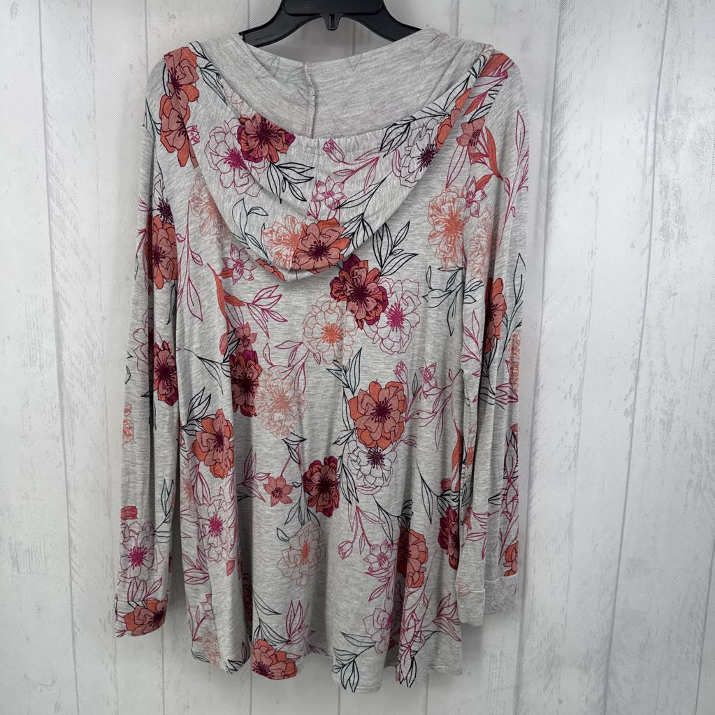 XL flo print l/s pullover w/ hood