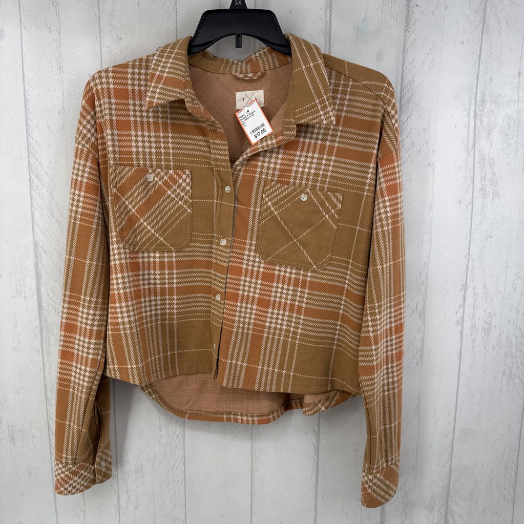 XL plaid crop button down l/s top