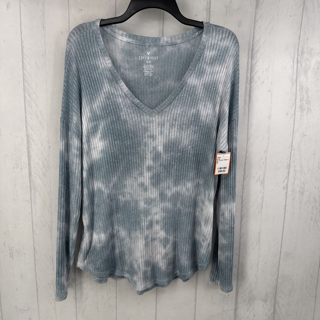 XL tie-dye ribbed v-neck l/s top