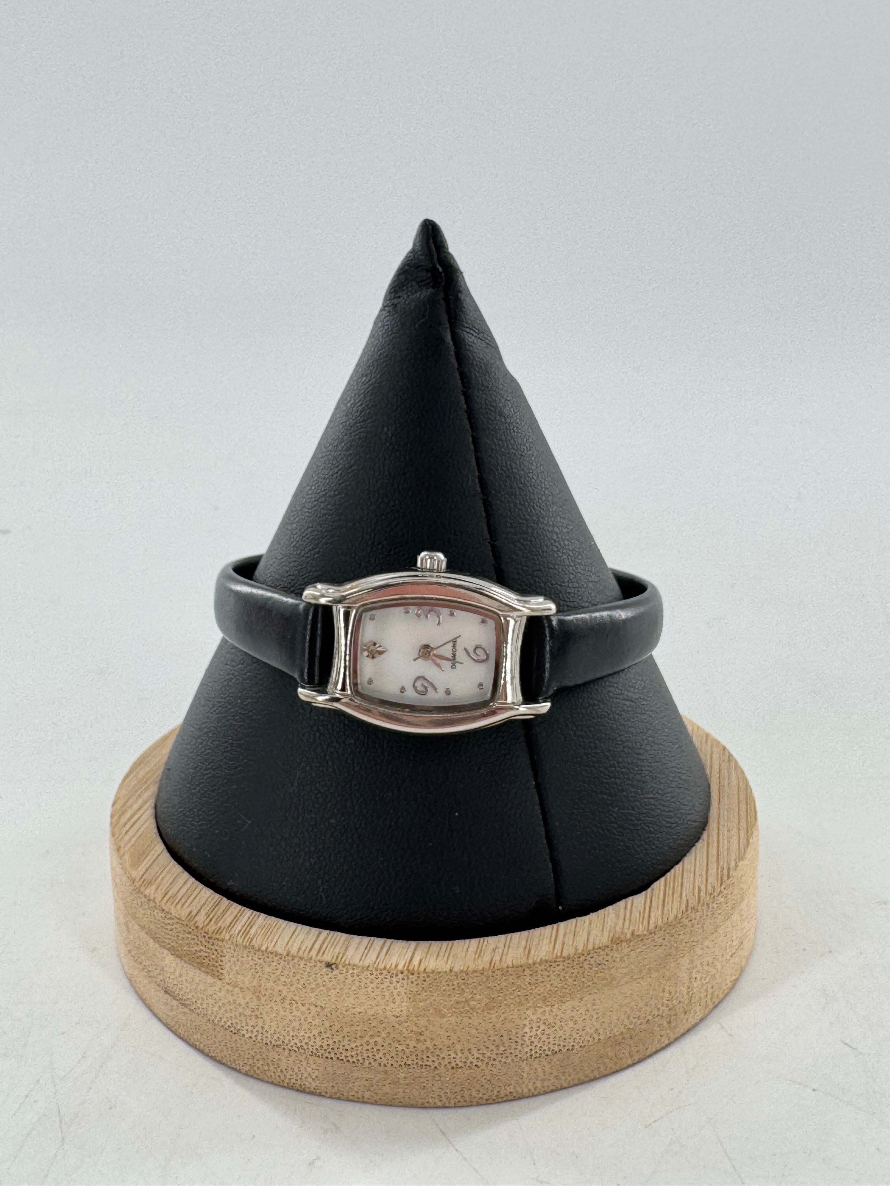 black leather band watch