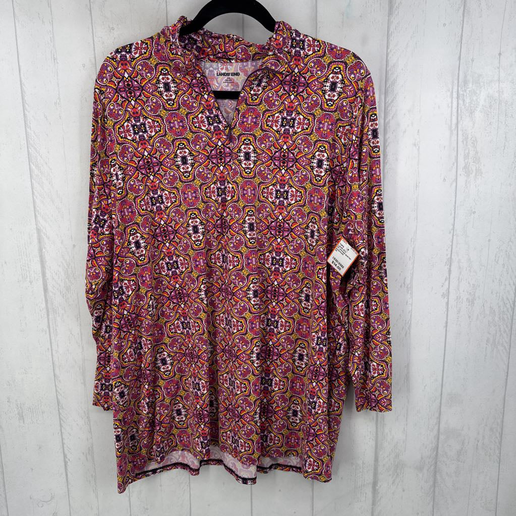 2X printed quarter-zip 3/4 slv top