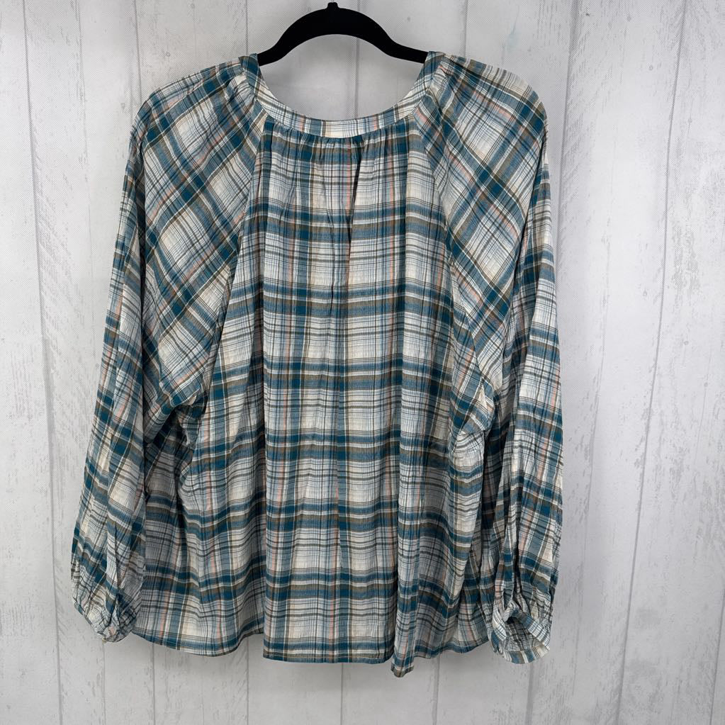 2X plaid button down l/s top