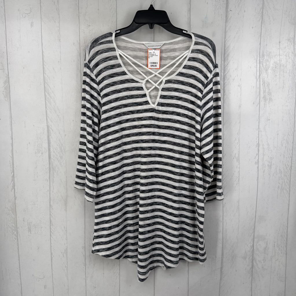 XL striped cutout 3/4 slv tunic