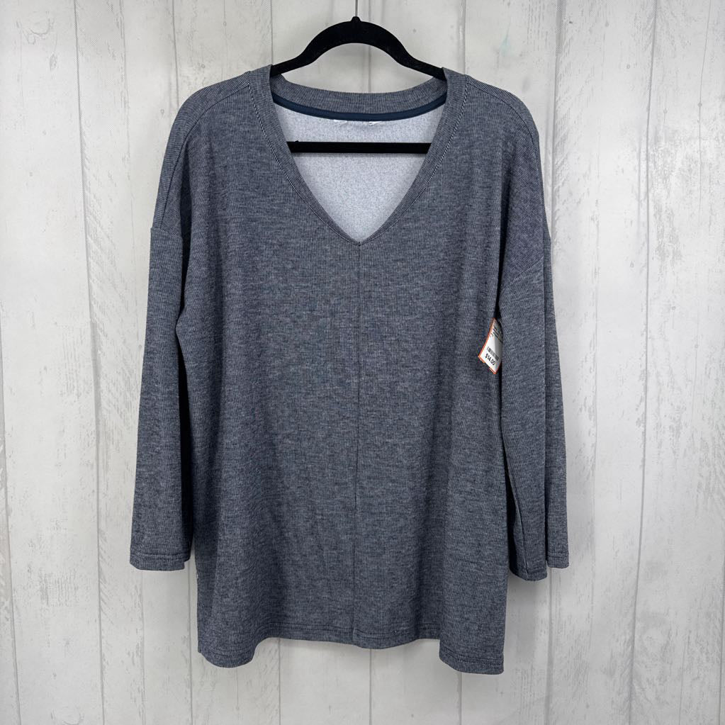 L striped v-neck 3/4 slv top