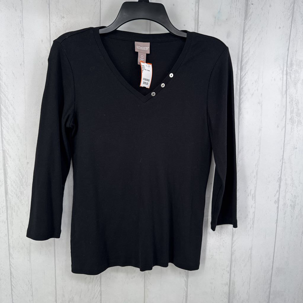 S 3/4 slv v-neck top