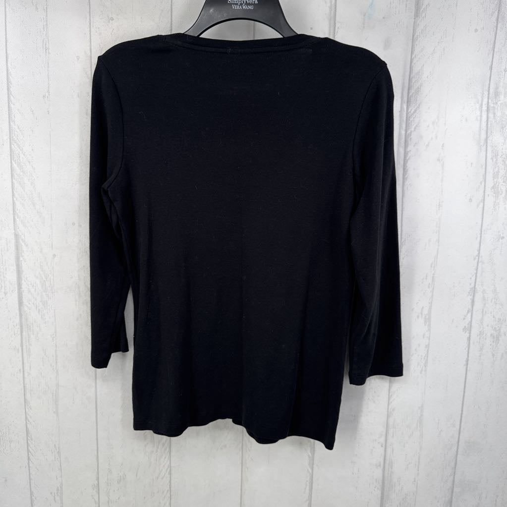 S 3/4 slv v-neck top