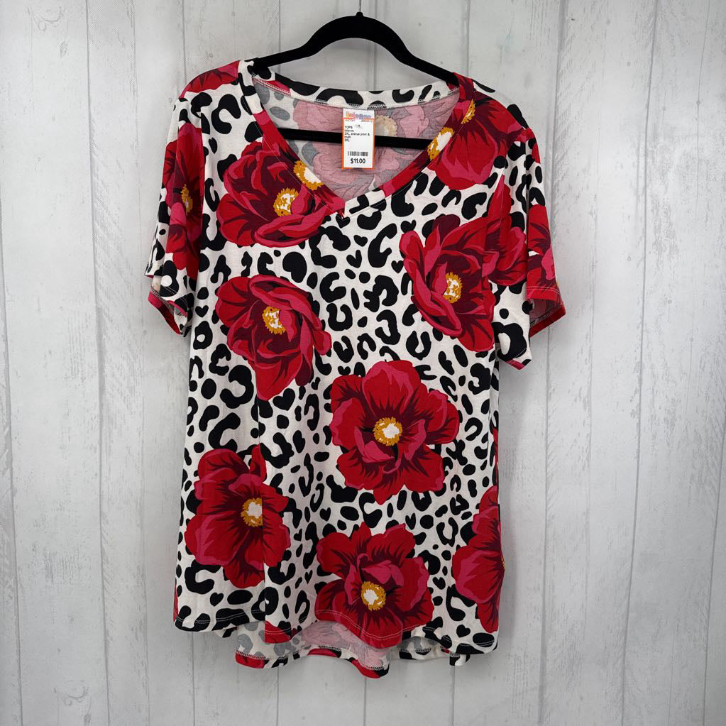 2XL animal print & flowers s/s tee