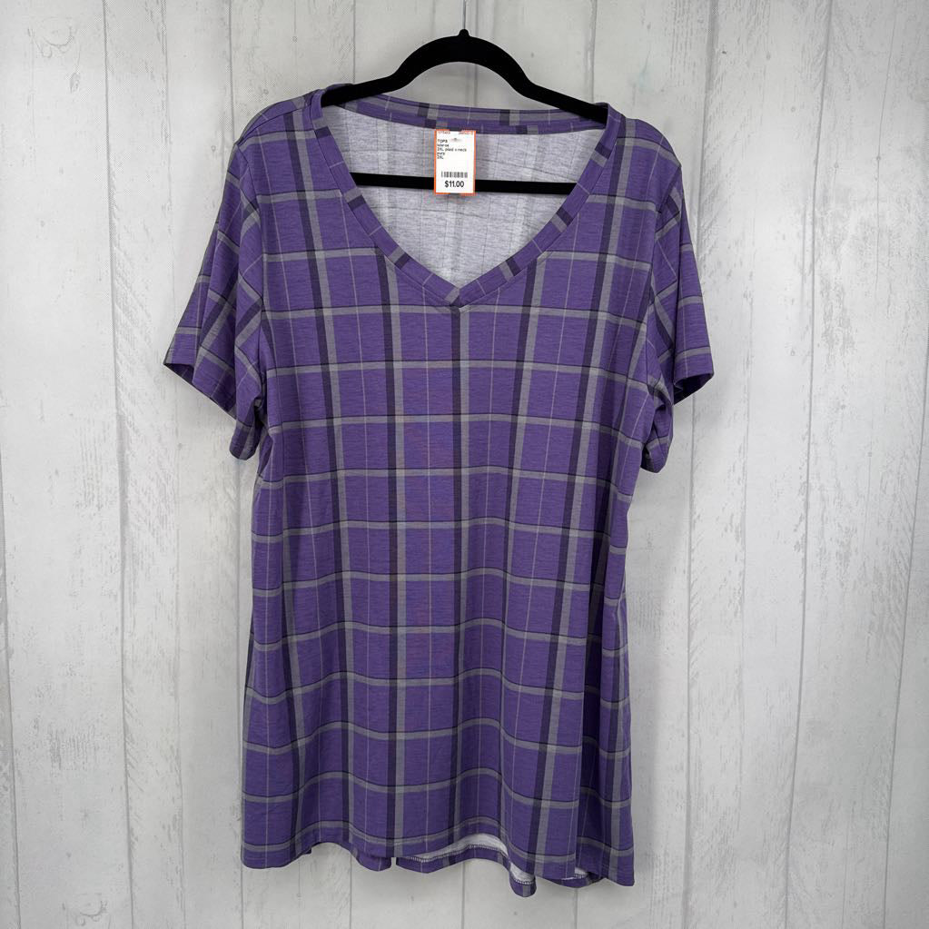 2XL plaid v-neck s/s tee