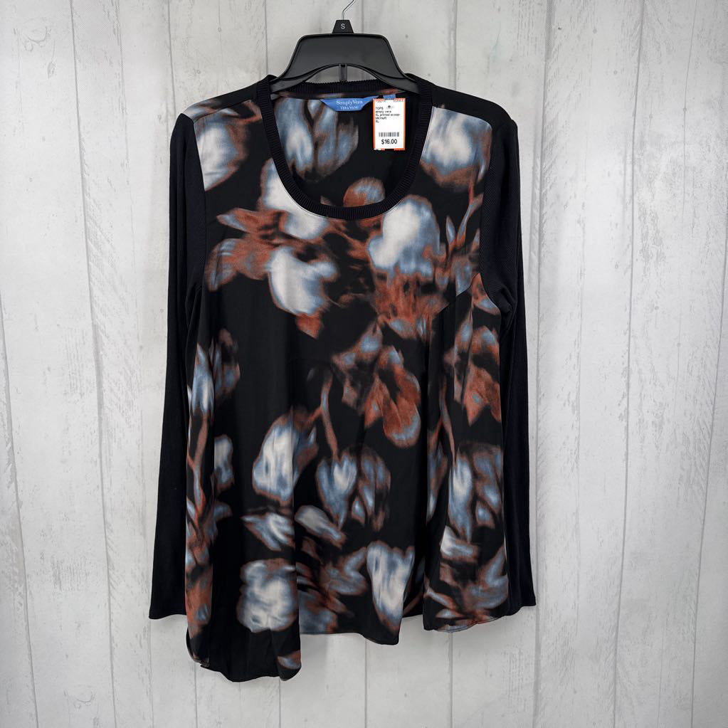 XL printed scoop-neck l/s top
