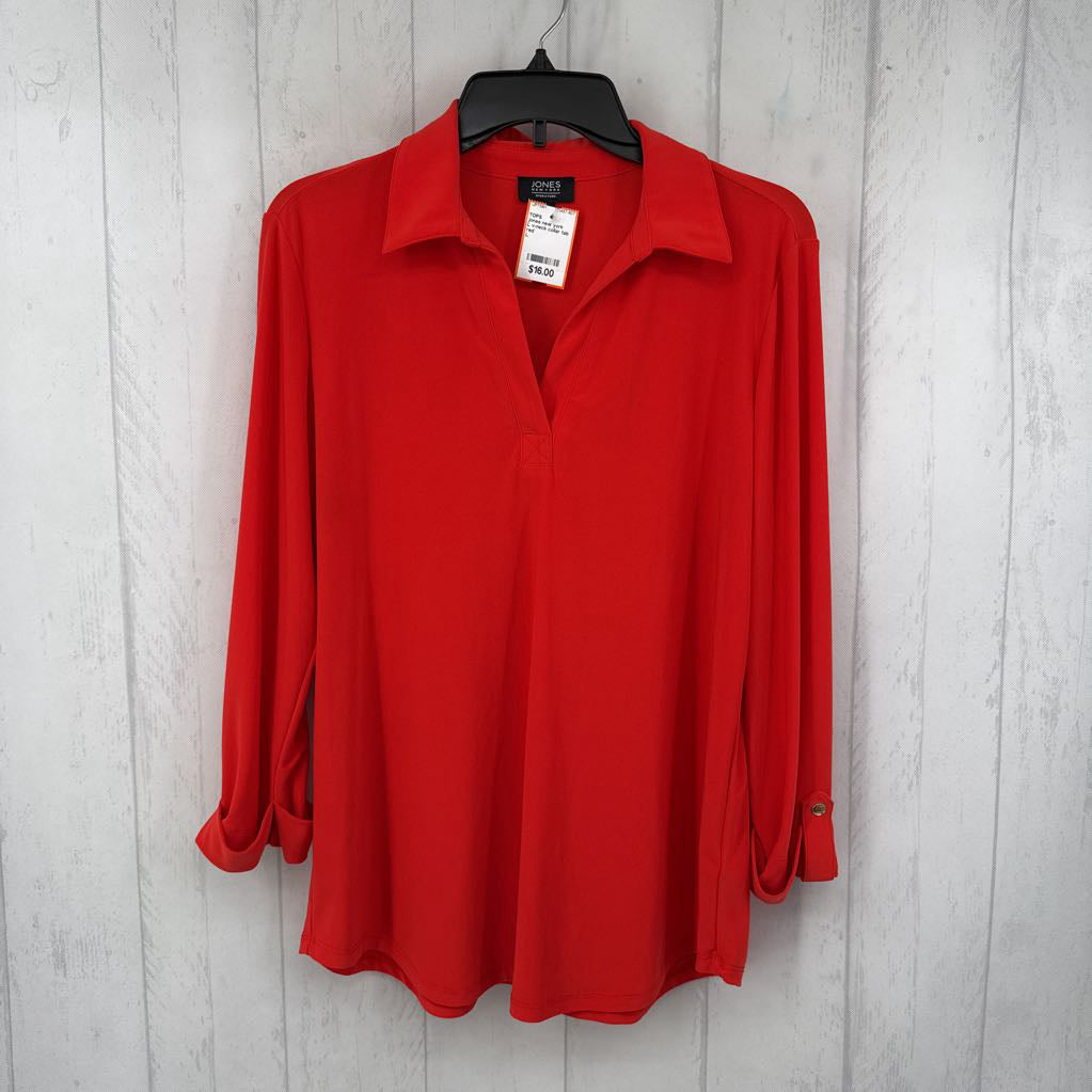 L v-neck collar tab slv top