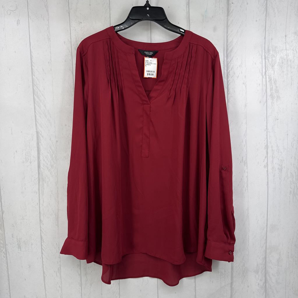 XL smocked v-neck l/s top
