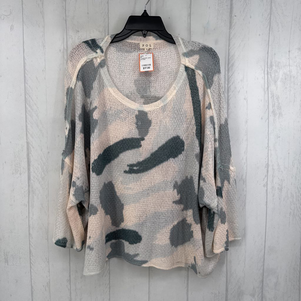 L loose-knit camo drop shoulder top