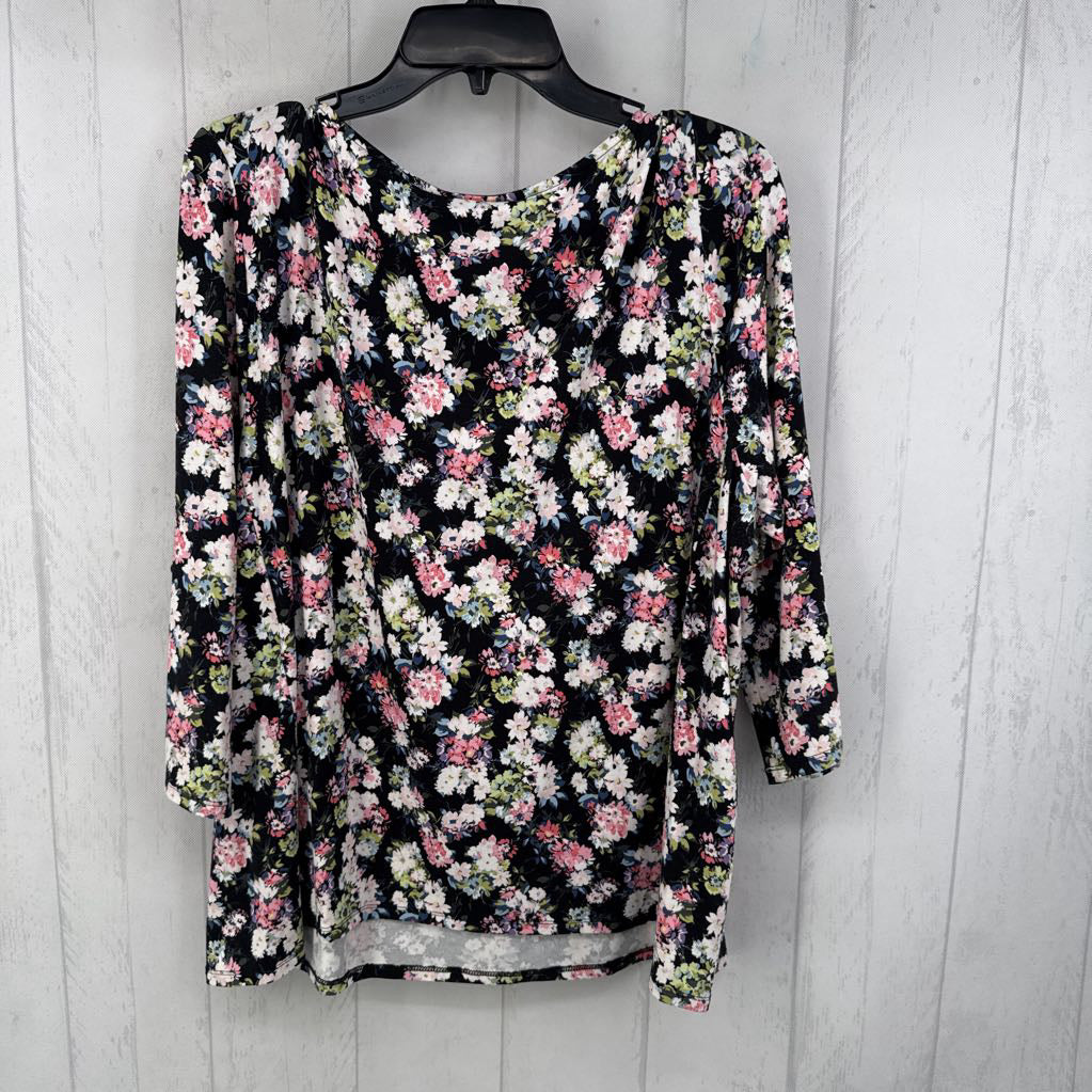 XL scoop neck flo print 3/4 slv top