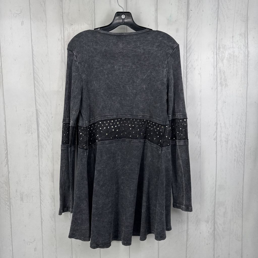 M waffle knit embelished open front cardi