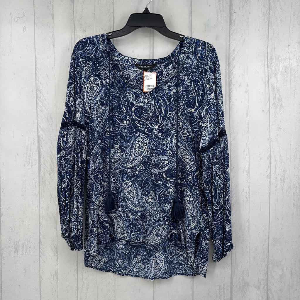 M paisley print tassel tie l/s top