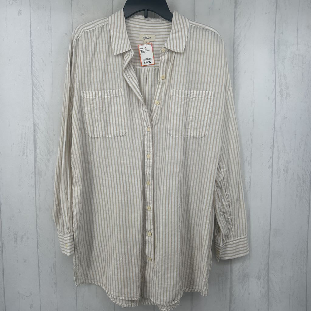 L striped button down l/s top