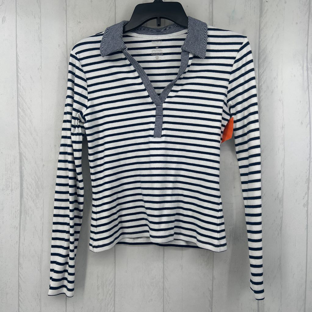 M ribbed striped l/s polo
