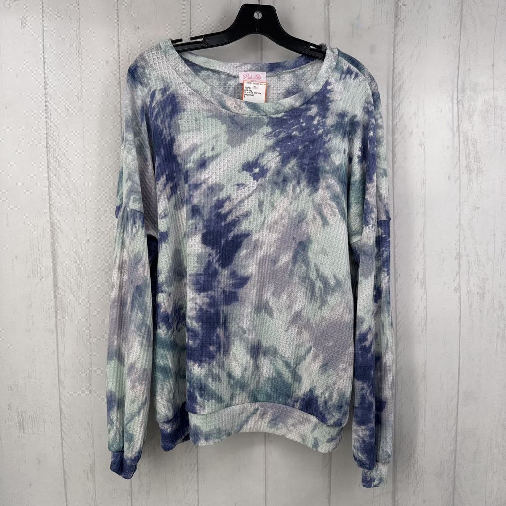 S waffle-knit tie-dye l/s top