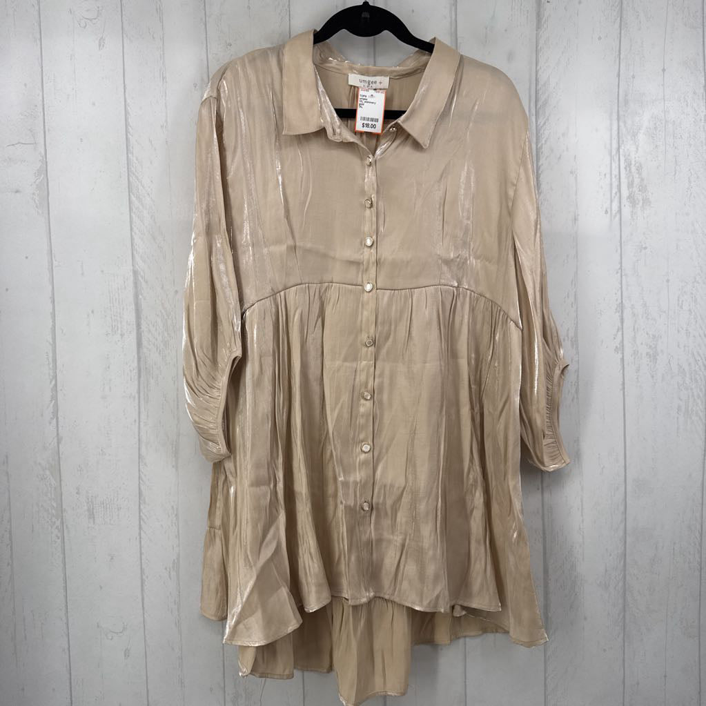 1XL shimmery button down 3/4 slv tunic