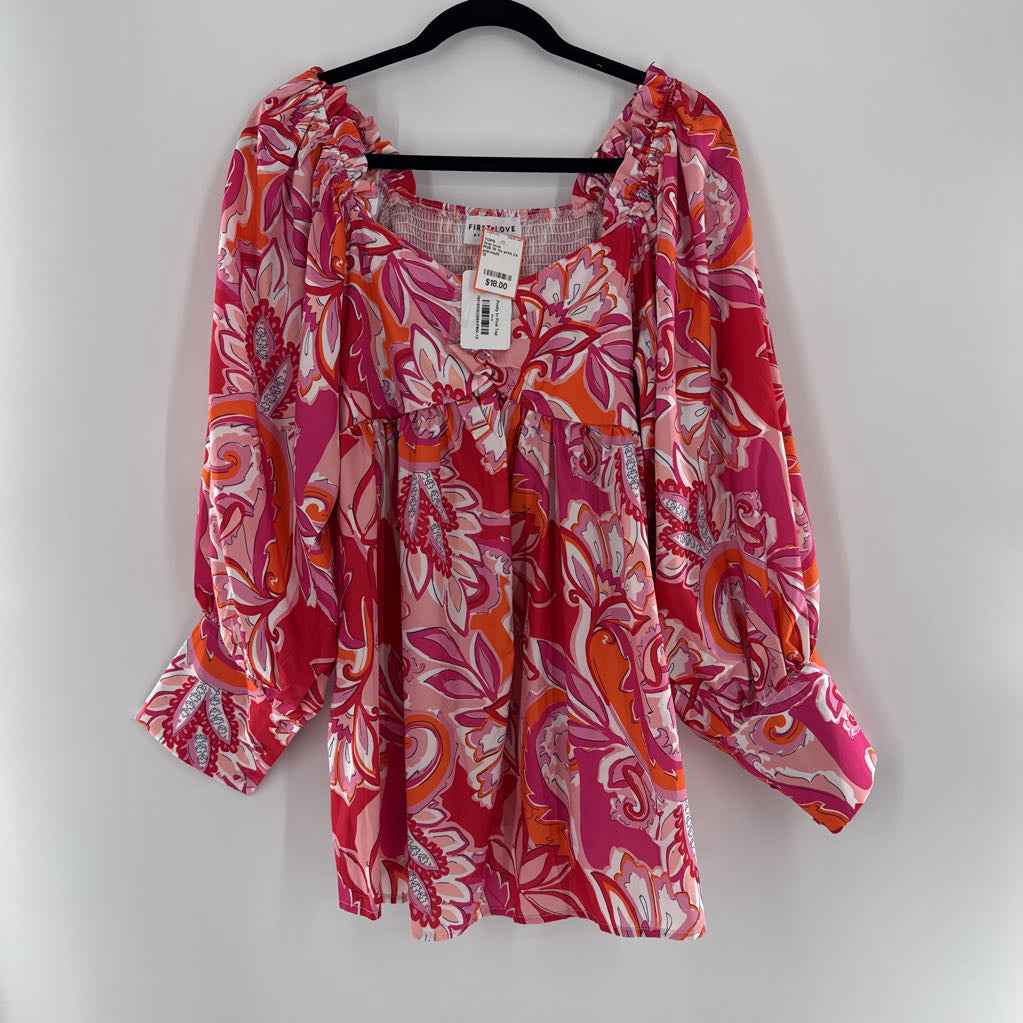 R35 1X flo print l/s babydoll top