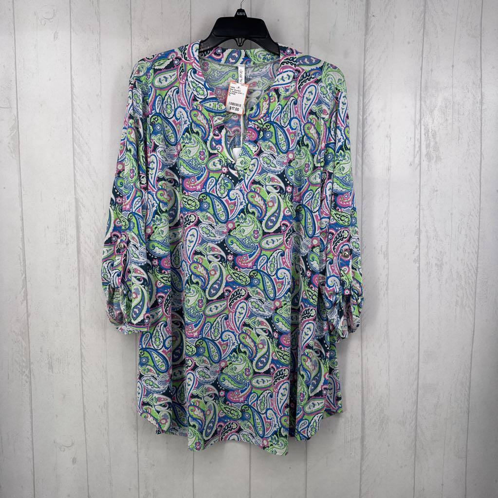 XL paisley print v-neck tab slv top